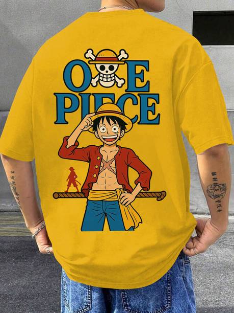 Men Graphic Print Round Neck Cotton Blend Yellow T-Shirt