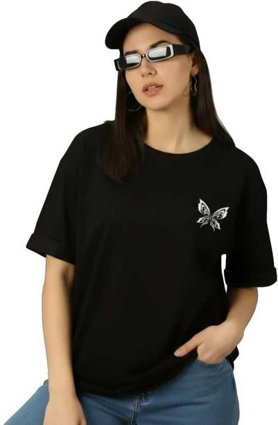 ICONIC INNOVATIONS Printed Women Round Neck Black T-Shirt