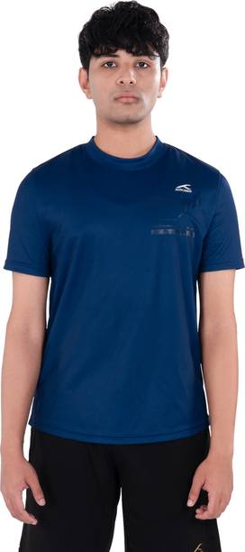 Men Printed Round Neck Polyester Navy Blue T-Shirt