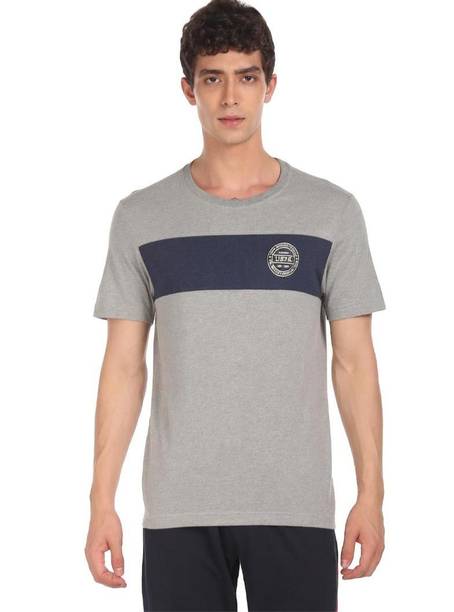 Men Solid Round Neck Cotton Blend Grey T-Shirt
