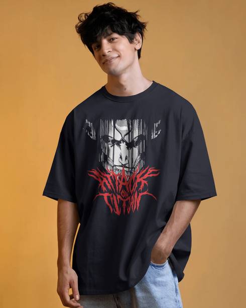 Mono Urban Graphic Print Men Round Neck Navy Blue T-Shirt