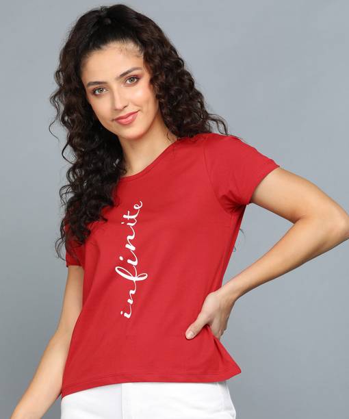 METRONAUT By Flipkart Printed Women Round Neck Cotton Blend Red T-Shirt