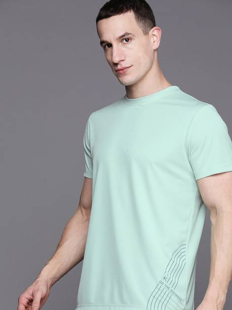Men Solid Round Neck Polyester Green T-Shirt