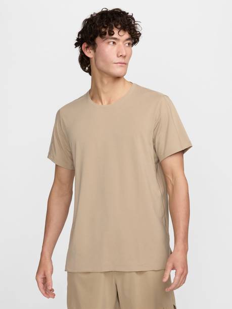 NIKE Men Solid Round Neck Polyester Beige T-Shirt