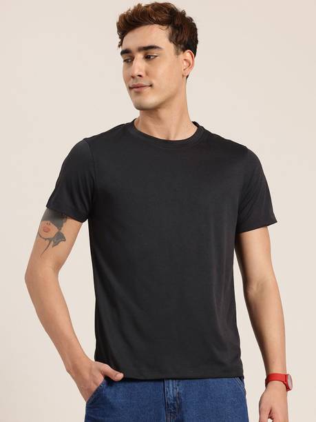 URBANICE Solid Men Round Neck Black T-Shirt