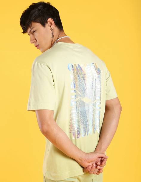 Men Printed Round Neck Cotton Blend Green T-Shirt
