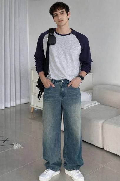 Men Colorblock Round Neck Pure Cotton Grey T-Shirt