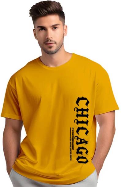 UNICUS APPAREL Printed Men Round Neck Yellow T-Shirt