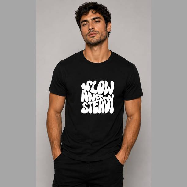 Streetdrvn Men Printed Round Neck Cotton Blend Black T-Shirt