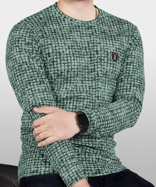 VeBNoR Men Printed Round Neck Polycotton Light Green T-Shirt