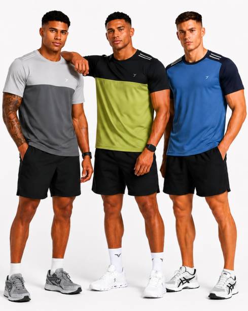 Pack of 3 Men Colorblock Round Neck Polyester Multicolor T-Shirt