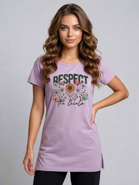 VERO AMORE Women Printed Round Neck Cotton Blend Purple T-Shirt