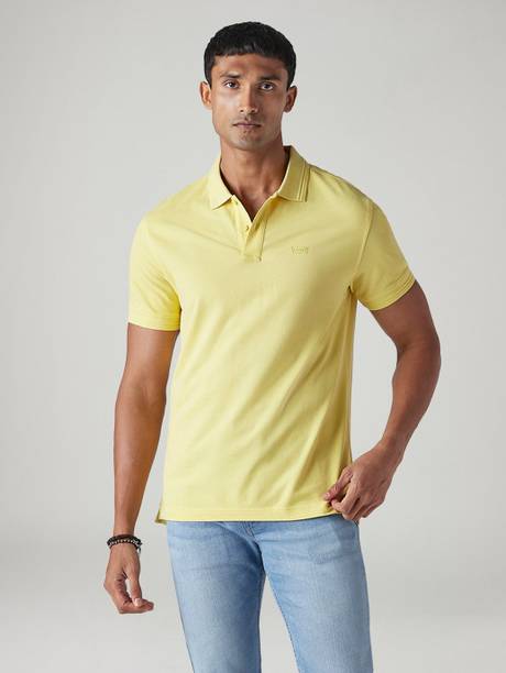 LEVI'S Men Solid Polo Neck Pure Cotton Yellow T-Shirt