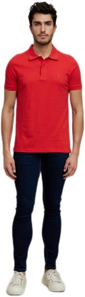 ECTEONE Men Solid Polo Neck Pure Cotton Red T-Shirt