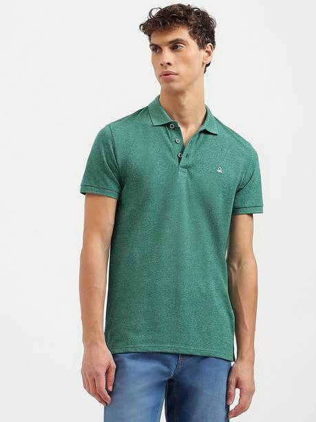 Men Solid Polo Neck Cotton Blend Green T-Shirt