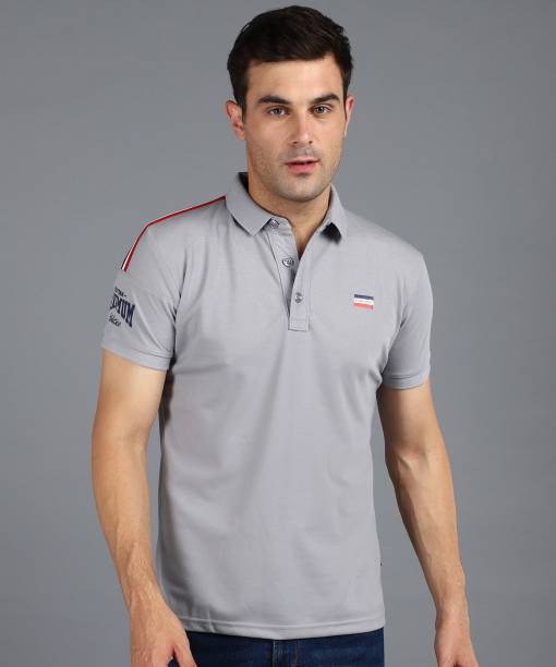 Men Solid Polo Neck Cotton Blend Grey T-Shirt Price in India