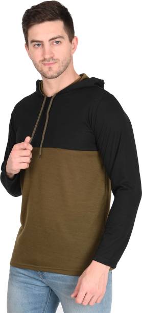 Debut Colorblock Men Hooded Neck Beige T-Shirt