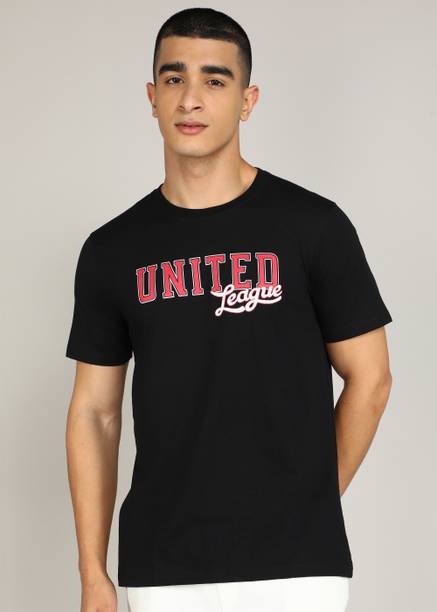 Men Typography Round Neck Polycotton Black T-Shirt