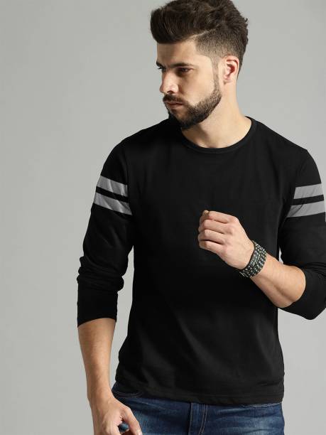 Men Typography Round Neck Cotton Blend Black T-Shirt Price in India