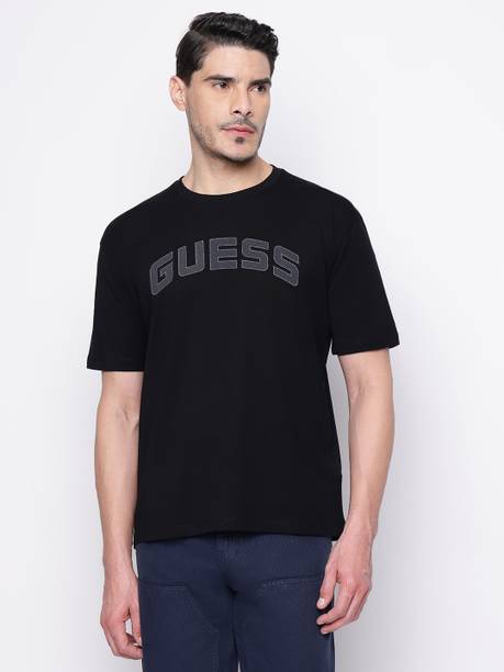 GUESS Printed Men Round Neck Black T-Shirt