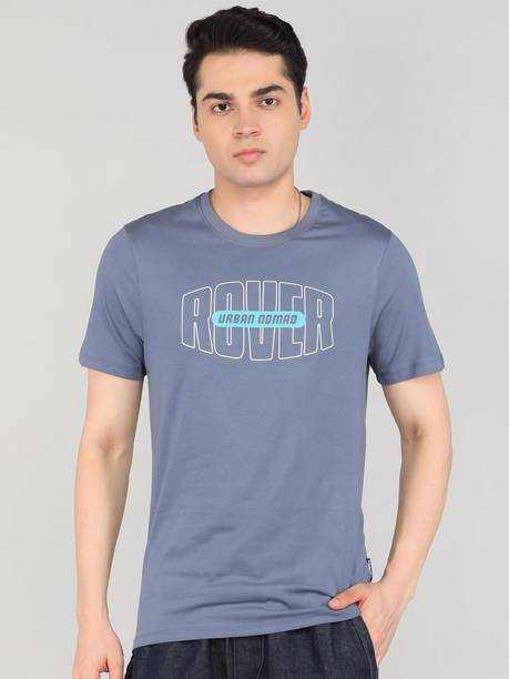 Roadster Men Graphic Print Round Neck Pure Cotton Blue T-Shirt