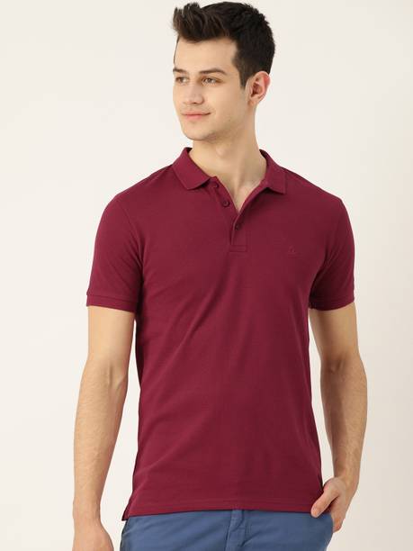 United Colors of Benetton Men Solid Polo Neck Pure Cotton Pink T-Shirt