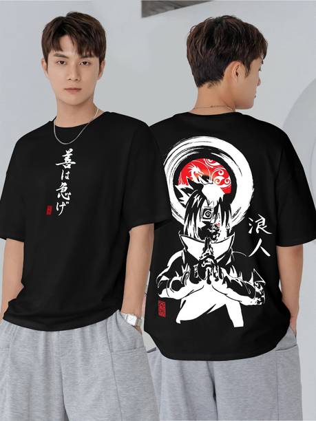 Jump Cuts Men Printed Round Neck Cotton Blend Black T-Shirt