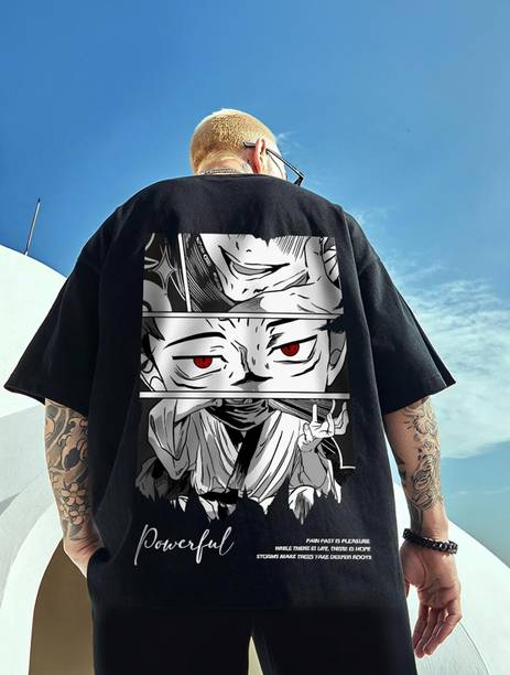 FASHIONORIYA Printed Men Round Neck Black T-Shirt