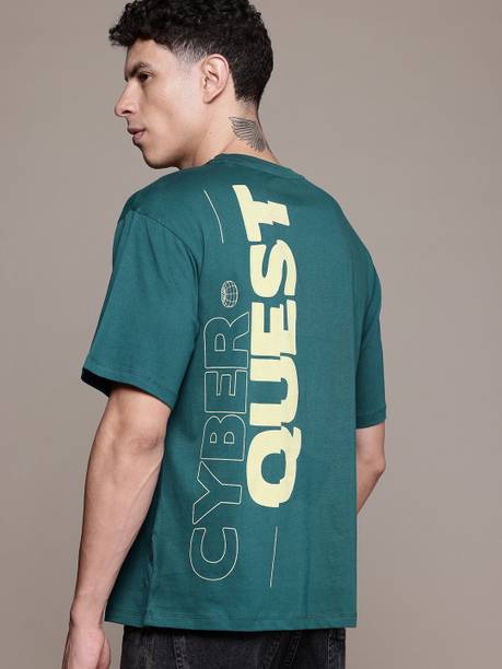 Roadster Men Printed Round Neck Pure Cotton Green T-Shirt