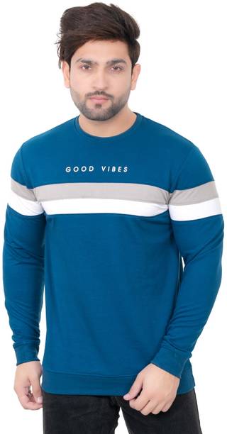 E-MAX Men Printed Round Neck Polyester Blue T-Shirt