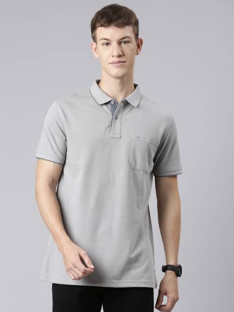 Classic Polo Men Solid Polo Neck Pure Cotton Grey T-Shirt