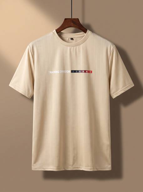 Men Printed Round Neck Nylon Beige T-Shirt