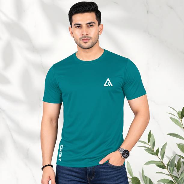 Adrenex Printed Men Round Neck Light Blue T-Shirt