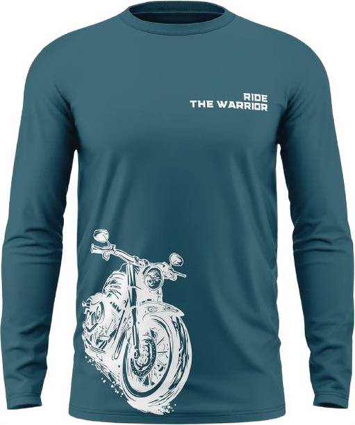 Men Typography, Graphic Print Round Neck Pure Cotton Blue T-Shirt