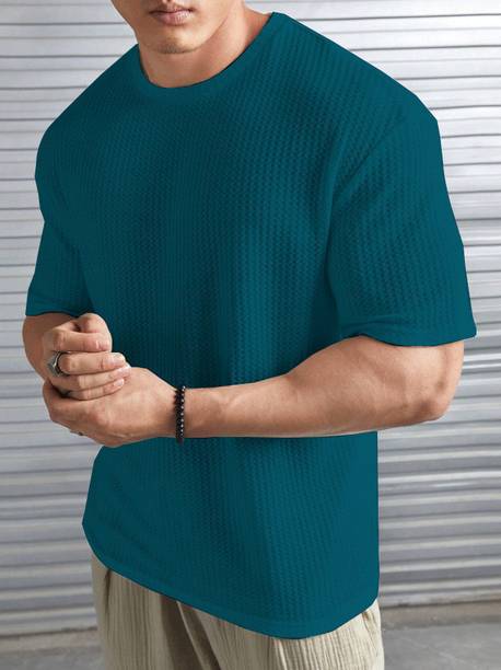 Madfrog Men Solid Round Neck Polyester Green T-Shirt