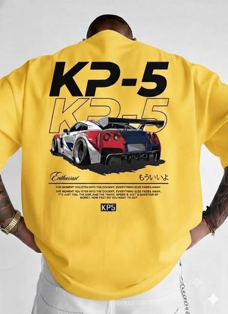 Men Graphic Print Round Neck Cotton Blend Yellow T-Shirt
