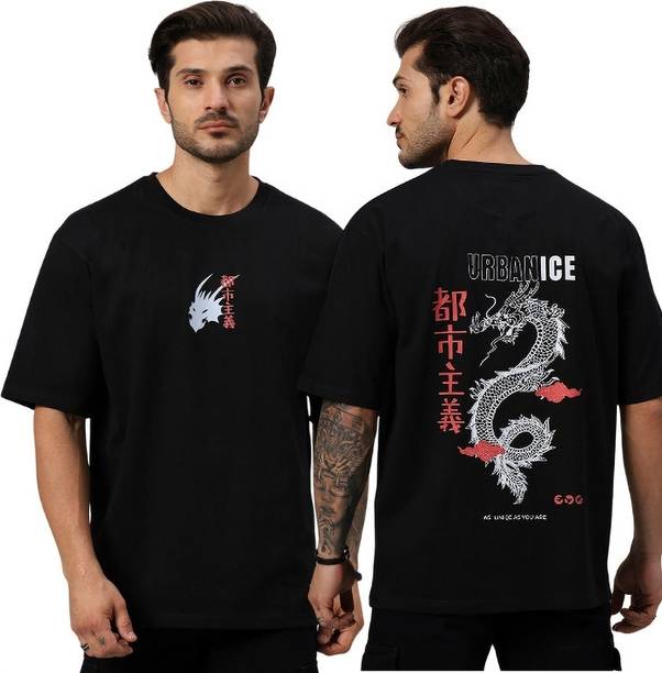 URBANICE Printed, Graphic Print, Typography Men Round Neck Black T-Shirt