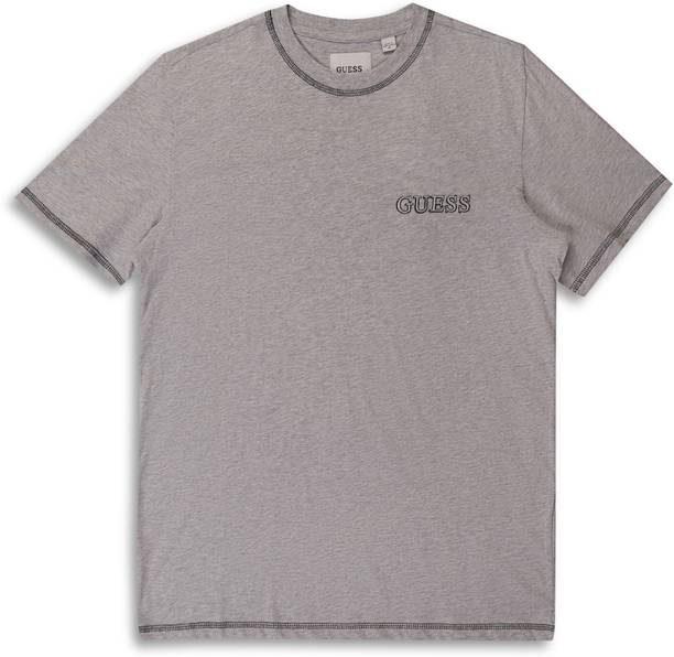 Men Solid Crew Neck Pure Cotton Grey T-Shirt