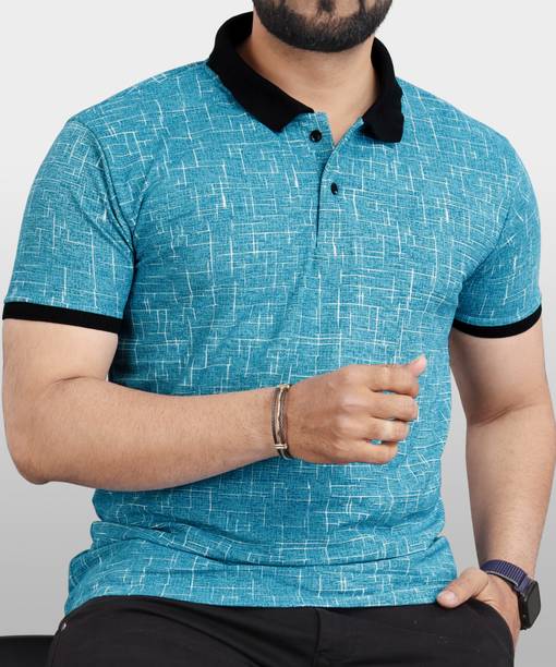 VeBNoR Men Printed Polo Neck Polyester Blue T-Shirt