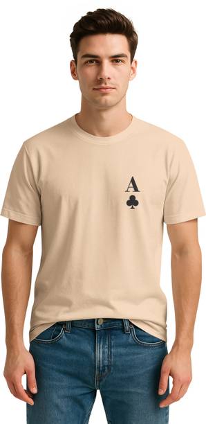 Bullmer Men Graphic Print Round Neck Cotton Blend Beige T-Shirt