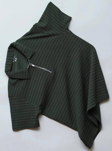Men Striped Polo Neck Polycotton Green T-Shirt