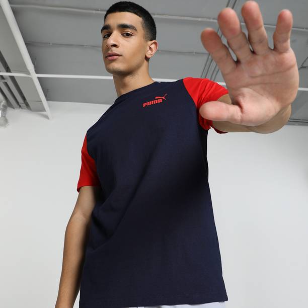Men Colorblock Polo Neck Cotton Blend Blue T-Shirt