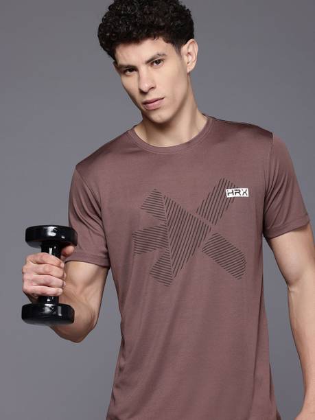 Men Printed Round Neck Polyester Brown T-Shirt