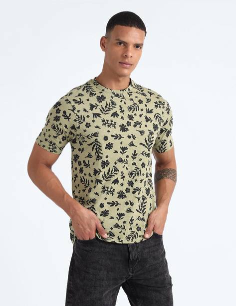Men Printed Round Neck Cotton Blend Multicolor T-Shirt