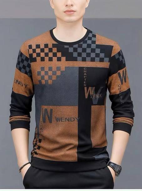 Men Printed Round Neck Polyester Multicolor T-Shirt