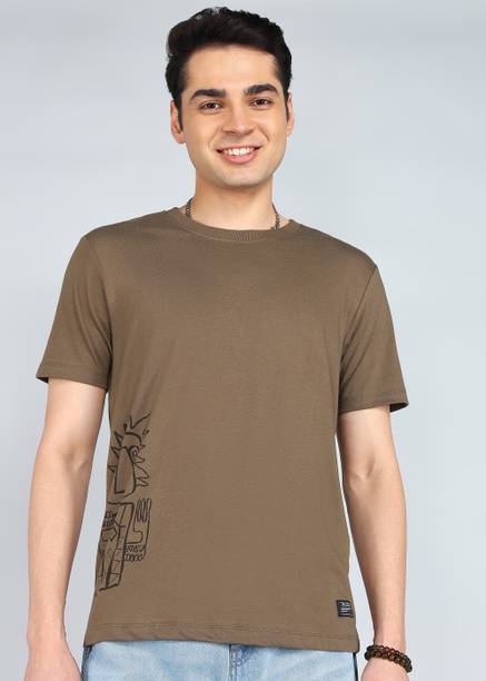 Men Solid Crew Neck Polycotton Brown T-Shirt