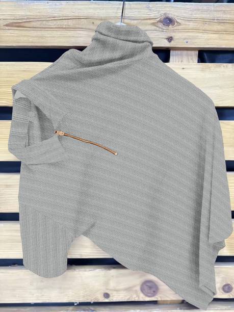 Men Self Design Zip Neck Polycotton Grey T-Shirt