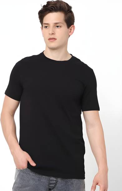 Kaido Solid Men Round Neck Black T-Shirt