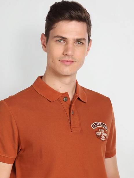 Men Self Design Polo Neck Pure Cotton Brown T-Shirt