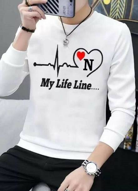 Men Printed Round Neck Cotton Blend White T-Shirt